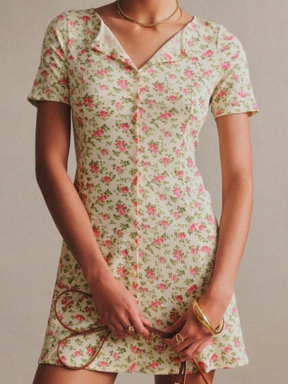 Sezane – Léa Floral Button Down Ribbed Mini Dress (Éloa Print) Women's XXL - Picture 2 of 13